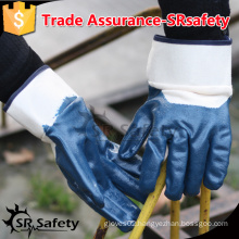 SRSAFETY Jersey liner half coated knitted cuff blue bulk nitrile glove / working glove / safety gloves,China supplier